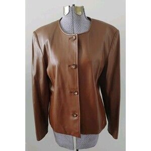 Talbots Brown 100% Leather Jacket Blazer Women's Long Sleeve Vtg Button Front 10